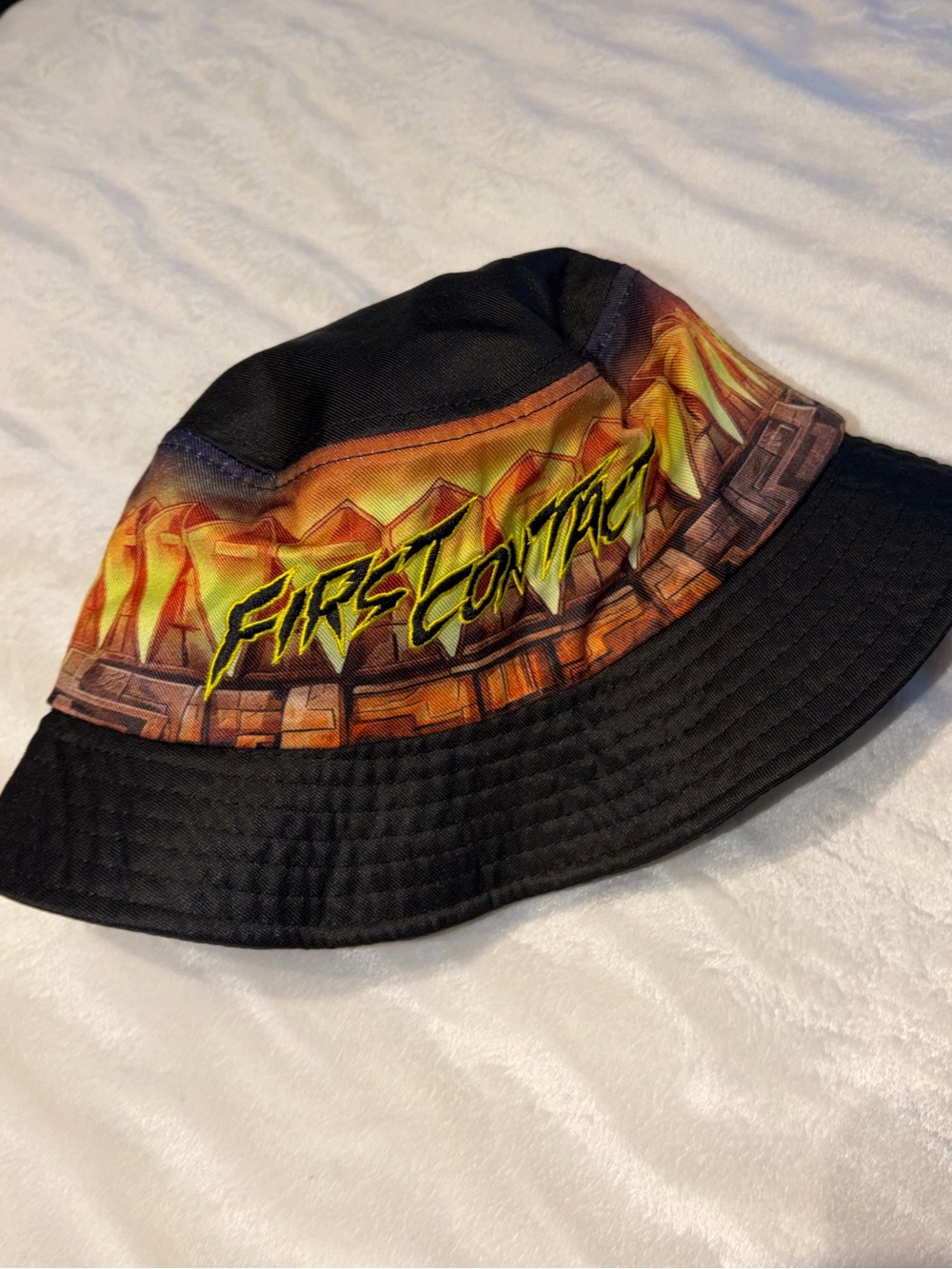Zeds Dead Black 'First Contact' Graphic Bucket Hat with Flame Design